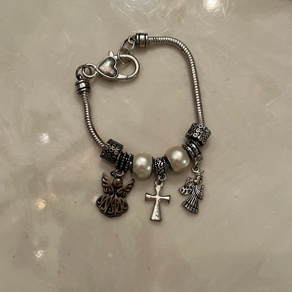 Kim Rogers Silver Charm Bracelet with Angel and Cross